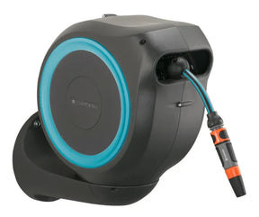 GardenPro - Mangueira Externa Com Enrolador Retrátil, trava e Suporte Giratório 180