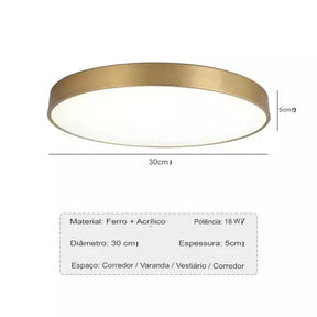 Luminária de Teto Decorativa Dourada Redonda LED - eFlix