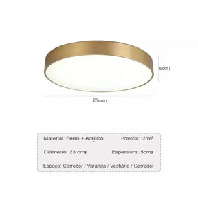 Luminária de Teto Decorativa Dourada Redonda LED - eFlix