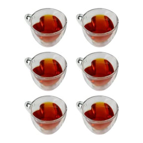 Xícara Coração de Vidro e Parede Dupla em Formato de Coração - Kits com 02, 04 ou 06 Xícaras